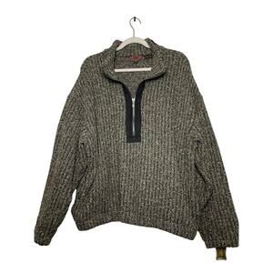 Green Wool Sweater Mens Size L Quarter Zip Long Sleeve Knit Pullover Pockets